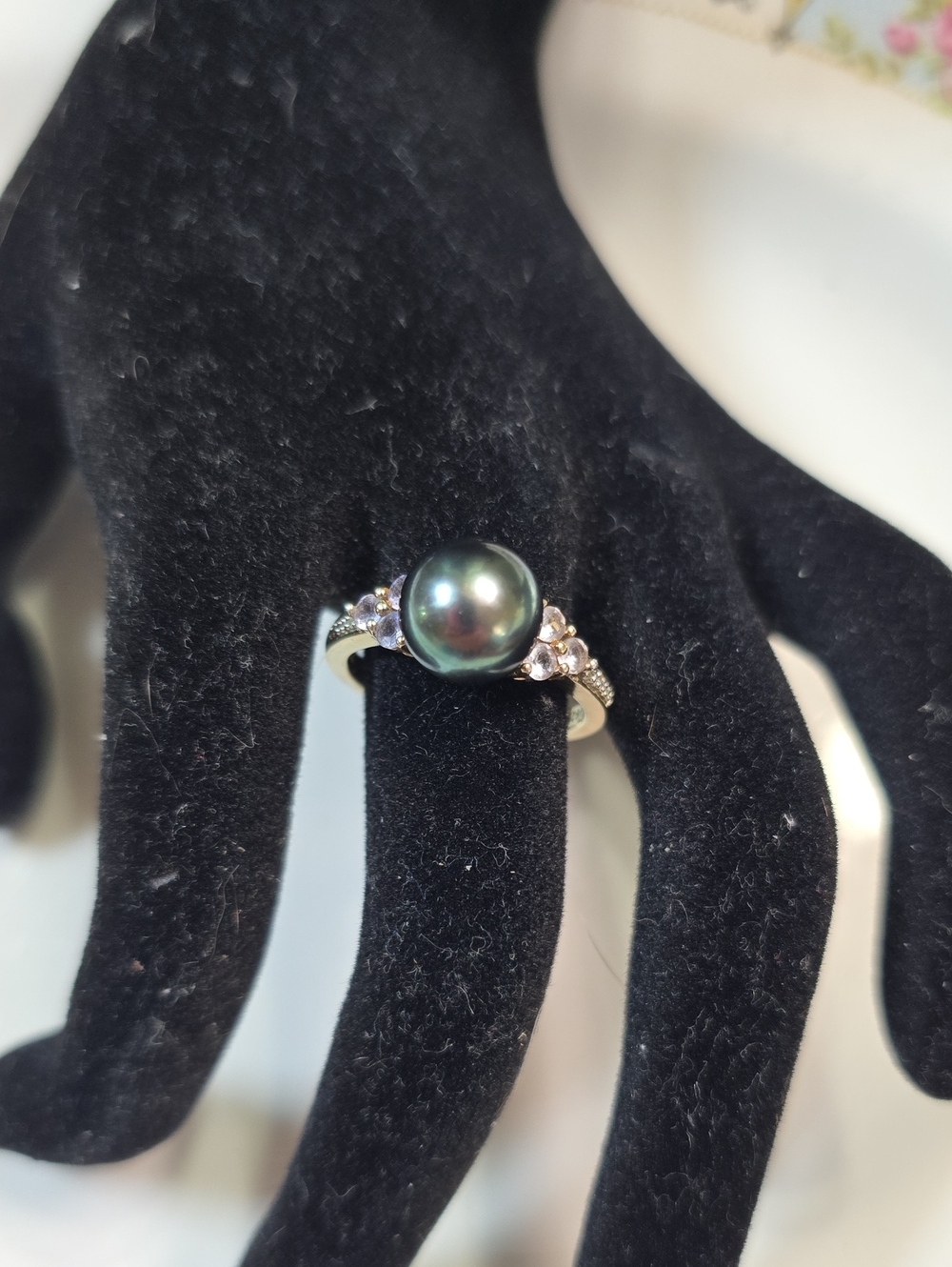 Tahitian Pearl With CZ Accent 925 Sterling Silver Ring